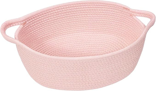 Goodpick Small Woven Basket for Gifting, Small Storage bins for Toys, Baby Gift Baskets for Nursery, Pink Rope Basket for Gifts, Decorative Baskets with Handles, 12" x 8" x 5"