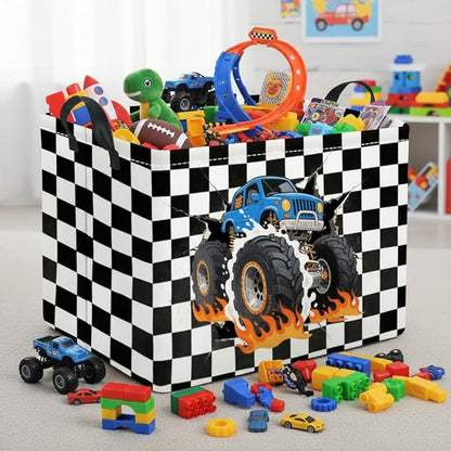 Rectangular Baby Kids Storage Basket for Home Kitchen Girls Cute Toy Storage Bin Organizer Shelf Book Room Decor(Checkered Truck)