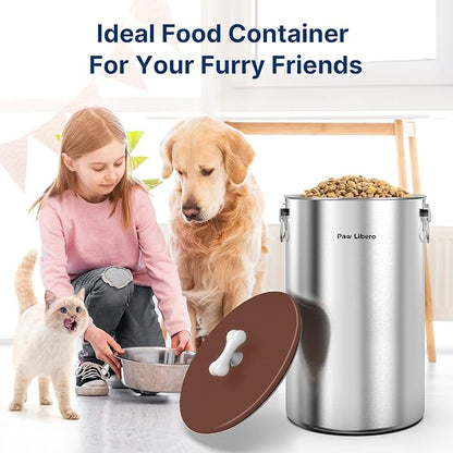 2PK 35 Lbs Stainless Steel Dog Food Storage Container with Airtight Lid & Ceramic Bone Handle, Large Metal Dog Food Bin for Dogs & Cats, Keep Fresh, Easy to Clean