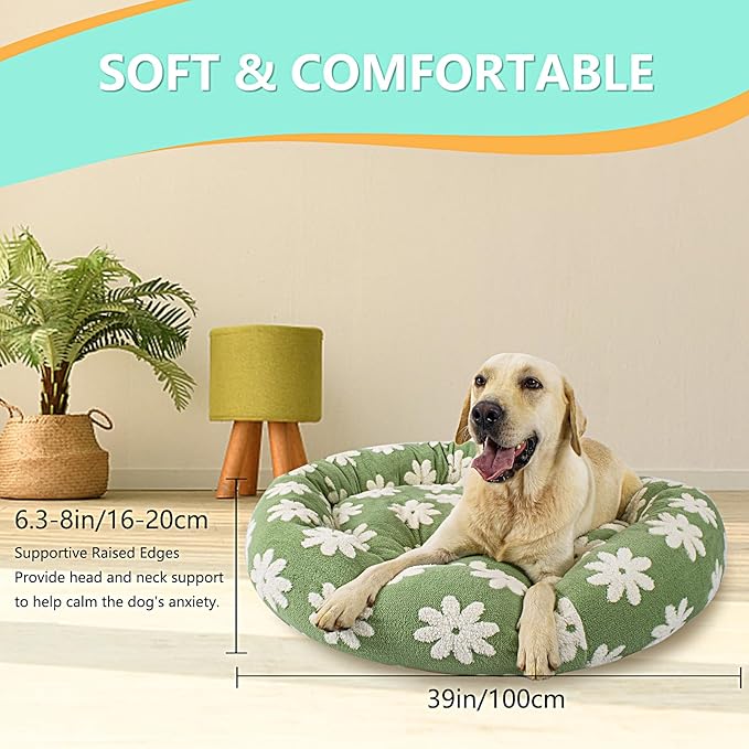 39 Inch Calming Dog Bed for Large Dogs, Round Anti-Anxiety Warm Bed, Soft Cozy Anti-Slip Donut Washable Pet Bed, Fits up to 100 lbs Pets