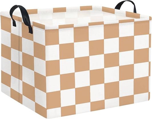 HIYAGON Rectangular Baby Girl Basket Fabric Storage Basket Storage Bin Organizer Box Room Decor(Brown Checkered)