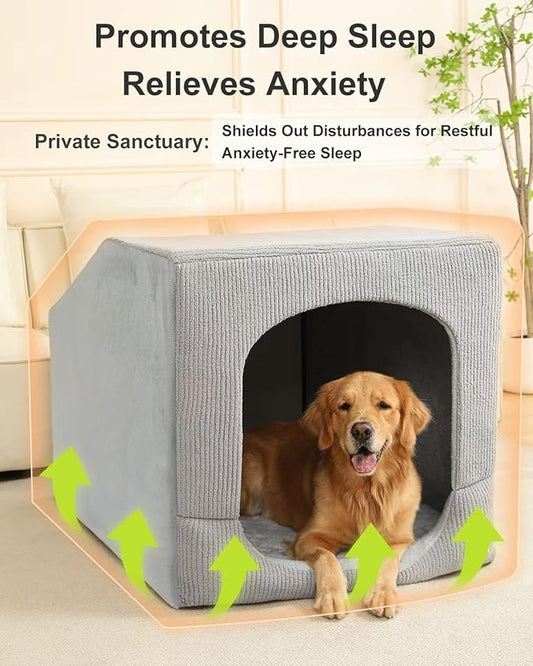 Hovicaed Indoor Dog House for Extra Large Medium Small Sized Dogs - Dog Tent with Washable Removable Cover, Pet Orthopedic Dog Cave Bed Egg-Crate Foam Cushion, Inside Dog House Large Space(XXL)