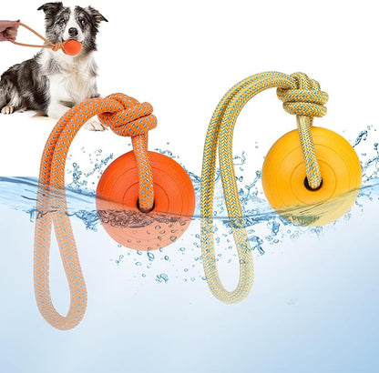 PUPTECK Dog Pool Floating Toys - 2 Pack Fetch Balls on a Rope Toys for Medium Large Dogs, EVA Durable Rubber Water Pet Interactive Toys, for Summer Beach Outdoor Throw Training Retrieving Play