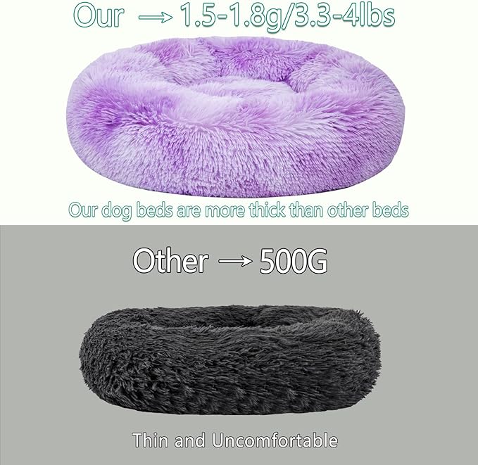 Calming Dog Bed for Medium Dogs Cats, Puppy 31'' Round Anti-Anxiety Warm Fluffy Plush Faux Fur Bed, Soft Anti-Slip Donut Washable, Cozy Medium Puppy Bed, Fits up to 50 lbs Pets