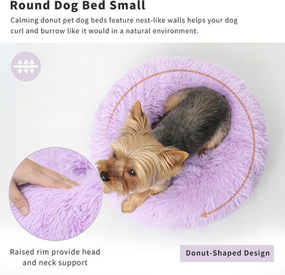 Fluffy Purple Dog Bed Extra Small Washable,Calming Dog Bed Princess for Small Dogs 15 inches Donut Soft Small Pet Bed,Anti Anxiety Round Fits up to 5 lbs Warm Comfort Pets Beds for Puppy Dogs Indoor