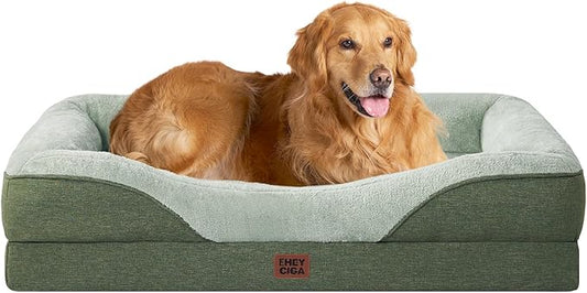EHEYCIGA Orthopedic Dog Bed for Large Sized Dog, 41x27x7.5 Inch Large Memory Foam Dog Couch Bed with Sides, Waterproof Liner & Washable Removable Cover, Bolster Pet Sofa, Green