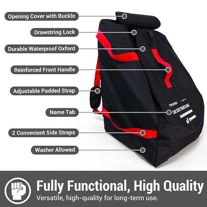 Car Seat Travel Bag Backpack for Air Travel - Karfast Universal Infant Carseat Gate Check Bag Cover for Airplane, Foldable with Pouch, Black