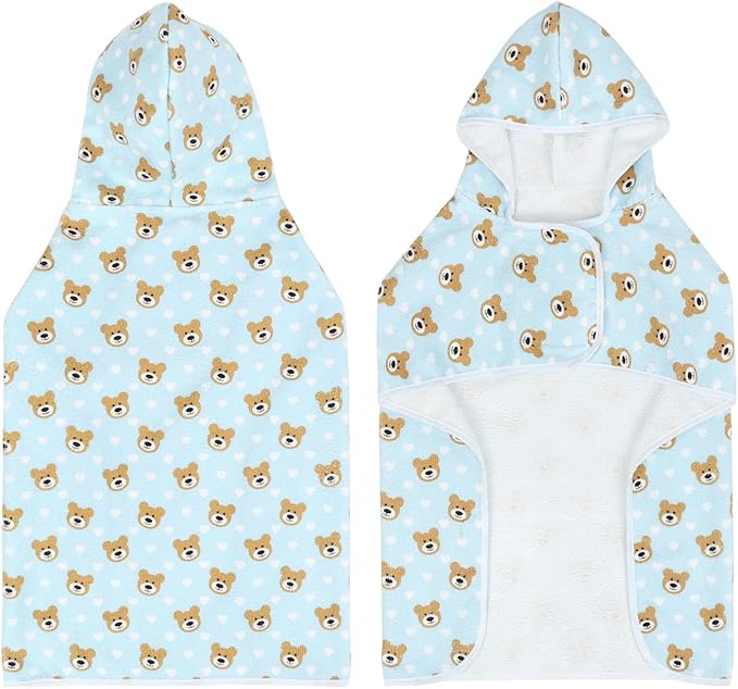 HDE Dog Bathrobe Super Absorbent Quick Drying Puppy Towel Wrap Coat Adjustable After Bath Robes with Hood for Dog Sizes S-XXL Teddy Bears S