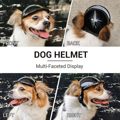 Small Dog Helmet with Ear Holes - Adjustable, Lightweight, Hard Black Pet Helmet for Outdoor Activities/Motorcycle/Bike