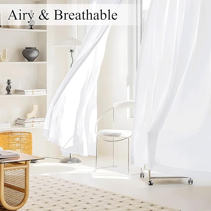 NICETOWN Non-See-Through Pure White Privacy Sheer Curtains 90 inches Long 2 Panels, 52" Wide Grommet Window Curtains Drapes for Living Room Bedroom- Home Decoration Light Filtering Elegant Drapes
