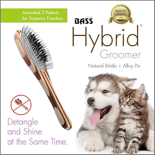 Bass Brushes | The Hybrid Groomer | Shine & Condition Pet Brush | Patented & Award Winning Pet Brush | Natural Bristle + Alloy Pin | Pure Bamboo Handle | Small Oval | Dark Finish | Model A13-DB
