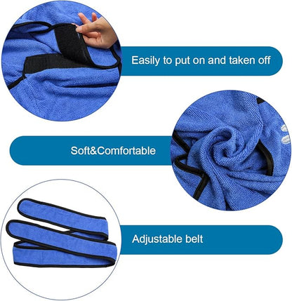 Dog Bathrobe Towel with Double Pocket, Wearable Dog Towel Super Absorbent Fast Drying, Soft Bath Robe with Hat and Belt for Medium Large Pet (Large:Back Length 23"/60 cm)