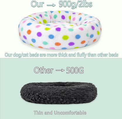 23 Inch Calming Dog Bed for Small Dogs Cats, Kitty Puppy Round Anti-Anxiety Warm Bed, Soft Cozy Anti-Slip Donut Washable Pet Bed, Fits up to 30 lbs Pets