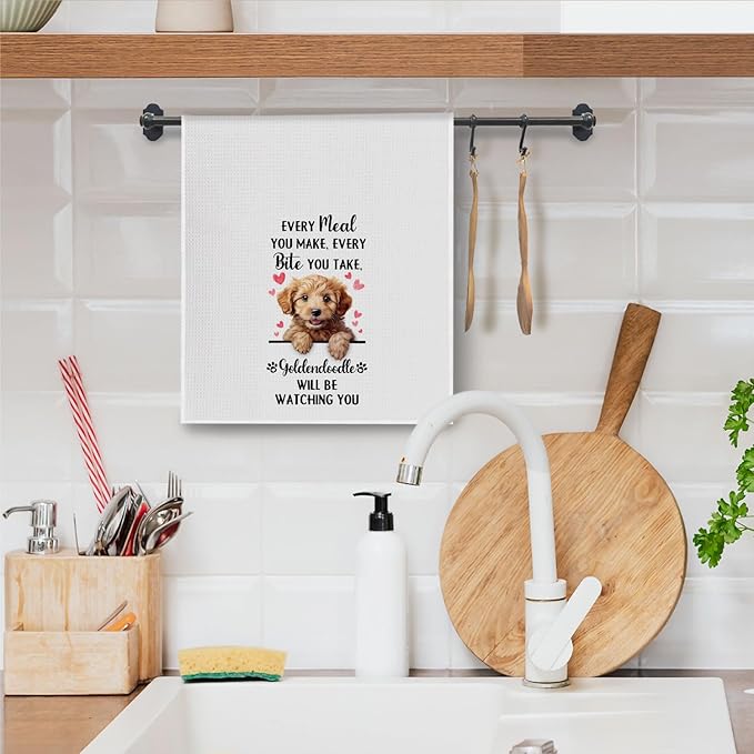 Goldendoodle Gifts Kitchen Towels, Funny Dog Tea Dish Towels for Kitchen Decorative, Goldendoodle Dog Lovers Gifts for Women, Every Meal You Make Every Bite You Take Hand Towel, 16x24 Inch