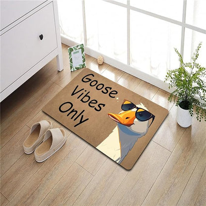 Funny Welcome Doormat (23.7 in X 15.6 in) Anti-Slip Rubber Back Entrance Way Indoor Front Porch Decor Rugs House Warming Gift (Hilarious Unique Goose Vibes Only)