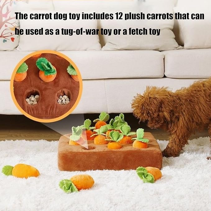 Carrot Dog Toy, Snuffle Mat for Dogs Toy Carrot, Interactive Dog Plush Puzzle Toys,Carrot Garden Dog,Dog Carrot Toys Pet Stress Relief with 12 Sounding Carrots (2)