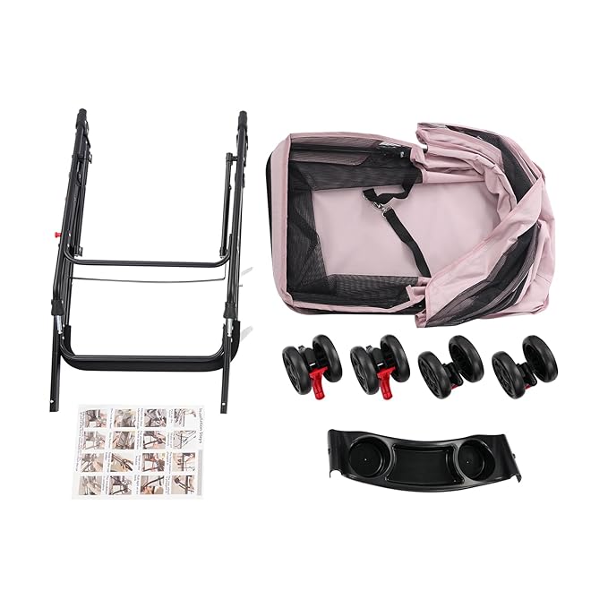 Pet Stroller for Small Medium Dogs Cats, Lightweight Foldable Pet Wagon with 360° Front Wheels & Brake, 40 lbs Capacity Carrier for Park Travel Shopping, Breathable Mesh Basket (Pale Pinkish Grey)