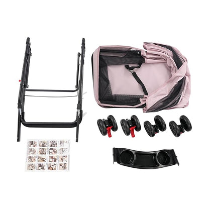 Pet Stroller for Small Medium Dogs Cats, Lightweight Foldable Pet Wagon with 360° Front Wheels & Brake, 40 lbs Capacity Carrier for Park Travel Shopping, Breathable Mesh Basket (Pale Pinkish Grey)