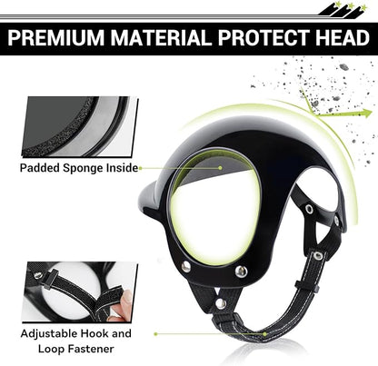 Small Dog Helmet with Ear Holes - Adjustable, Lightweight, Hard Black Pet Helmet for Outdoor Activities/Motorcycle/Bike