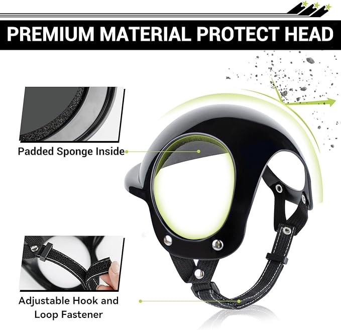 Extra Small Dog Helmet with Ear Holes - Adjustable, Lightweight, Hard Black Puppy Helmet for Outdoor Activities/Motorcycle/Bike