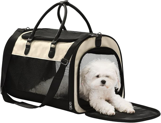 PET MARVEL Cat Carrier Soft Sided Large for Pet Dogs up to 25 Lbs, Airline Approved Mesh Pet Travel Bag, Breathable Bite-Resistant Fabric with Removable Washable Mat