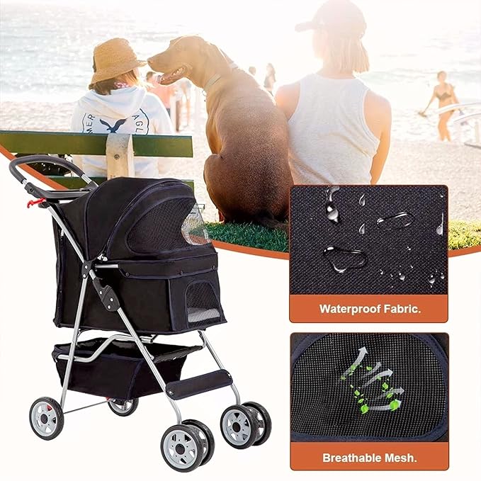 Dog Stroller Pet Stroller Cat Stroller for Medium Small Dogs Foldable Travel 3 Wheels Waterproof Puppy Stroller,Multiple Colors (Black)