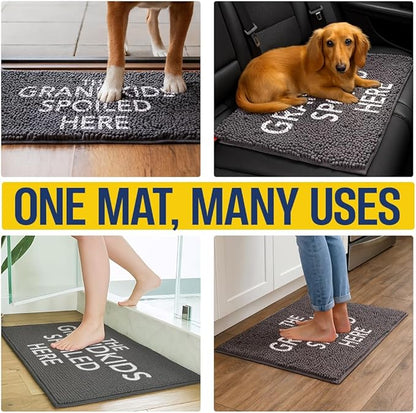Muddy Mat® Absorbent Microfiber Door Mat and Pet Rug, Non Slip Washable Chenille Indoor Outdoor Entry Rug - The Grandkids Spoiled Here Funny Welcome Mat Entryway 19"x30"