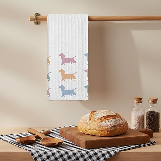 Dachshund Kitchen Towel, Waffle Weave Microfiber Wiener Dog Hand Towel, for Women, Dachshund Decor Accent for Bathroom or Kitchen