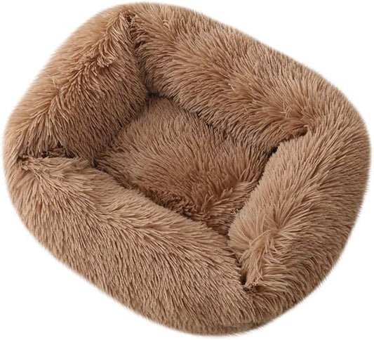 La La Pet® Donut Dog Cat Bed Cozy Cave Pet Bed Burrow Dog Bed Calming Cuddler Self-Warming Pet Bed Soft Plush Pet Cushion Improved Sleep for Cats Small Medium Dogs Brown M