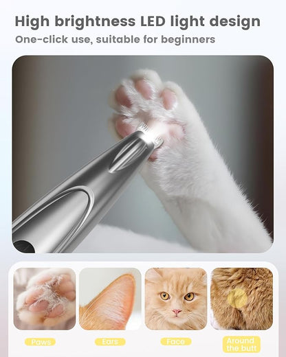 Dog Grooming Kit with LED Display, 35dB Ultra-Low Noise Dog Paw Trimmer, Cordless Hair Trimmer for Paws, Ears, Face, Rump with LED Light (Light Sliver)