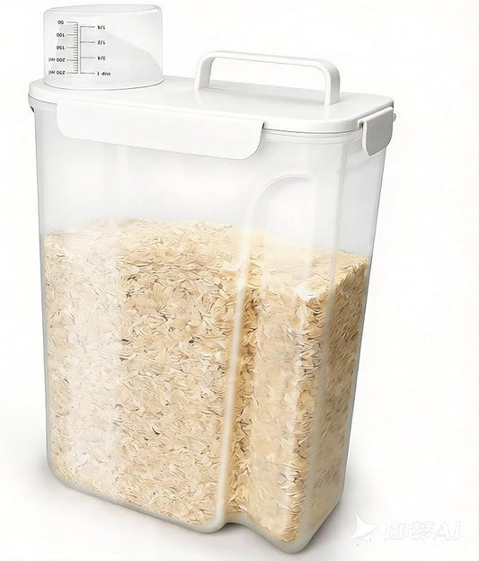 Rice Storage Containers, Airtight Cereal Containers Storage, with Pouring Spout Portable Handle for Flour, Pasta, Grain and Baking, Pet Dog Cat Bird Food Container 20lb White