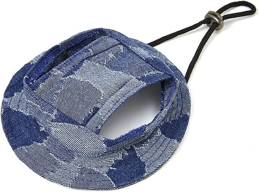 Round Brim Princess Hat Visor Hat Pet Dog Mesh Porous Sun Hat with Ear Holes for Small, Extra Small Dog Teddy, Pug, Chihuahua, Shih Tzu, Yorkshire Terriers, Papillon V-Dark Blue M