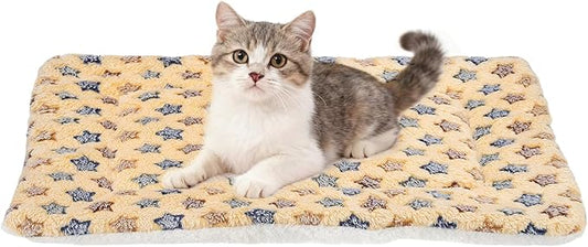 Dog Cat Bed Mat, Soft Coral Fleece Pet Cushion Pad with Cute Star Print, Warm Washable Pet Bed 19x13 Inches, (Coffee), Intended for Medium Small Dog Cat
