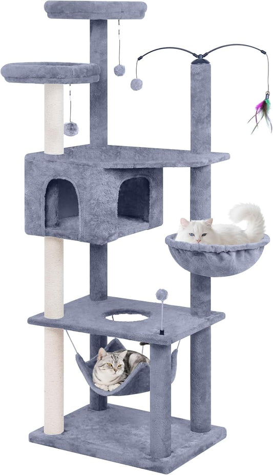 AIWIKIDE Big Cat Tree, Cat Tower with Multi-Level Condo, Hammocks, Rotating Toy (Grey, 70'')