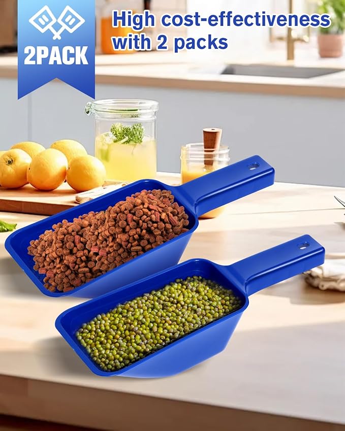 2 Cup Dog Food Scoop(2 Pack), Plastic Pet Food Scoop with Measuring Lines for Accurate Pet Food Portions,Dishwasher Safe (Blue)