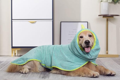 Pawyee Super Soft Fast-Drying Dog Towel Set for Cold Weather, Beach, Pool - Adjustable Microfiber Bath Robe with Drying Gloves for Cats and Dogs (M, Blue Dino)