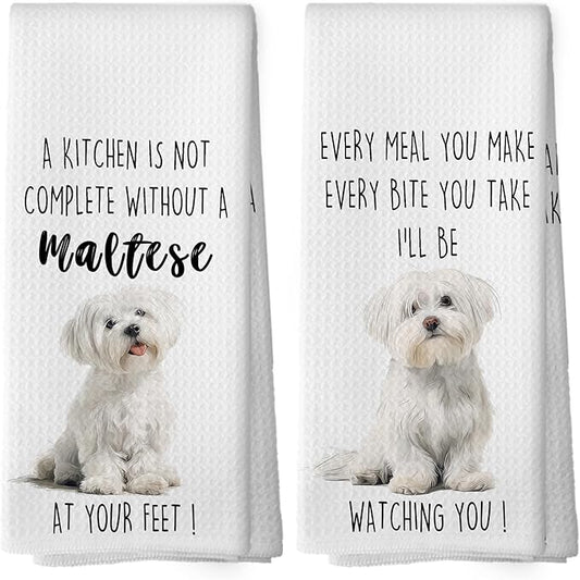 Maltese Dog Kitchen Towels Set of 2, Funny Dog Kitchen Decor, Dogs Gifts for Women Men Hand Towel, Pet Owner Gift Decorative Tea Towels Dish Towel 16x24 Inch