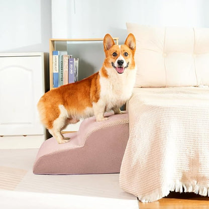 Dog Stairs for Small Dogs, High Density Foam Dog Steps, Extra Wide Non-Slip Pet Ramp for High Beds Or Couch, Soft Doggie Ladder for Dogs Injured, Older Pets, Small Cats