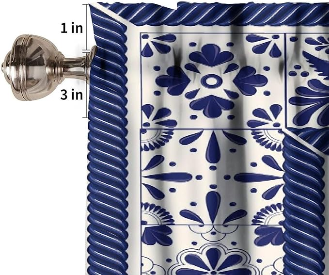 Mexico Valance Curtains Mexican Traditional Talavera Style Tiles Floral Pattern Window Treatment Valances Short Curtains Rod Pocket Drape for Dining Room Home Kitchen Decor, 54x18inch