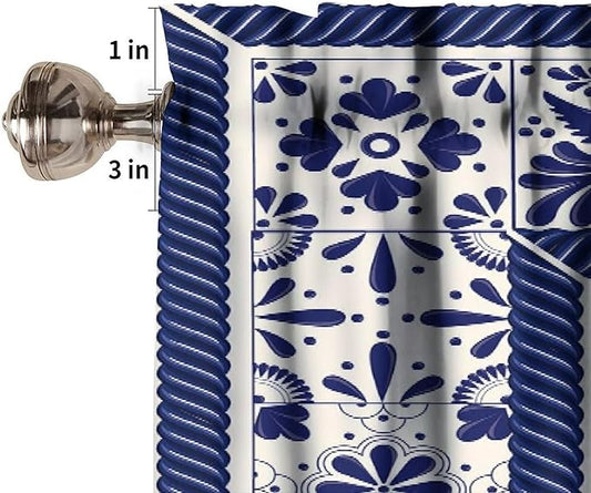 Mexico Valance Curtains Mexican Traditional Talavera Style Tiles Floral Pattern Window Treatment Valances Short Curtains Rod Pocket Drape for Dining Room Home Kitchen Decor, 54x18inch