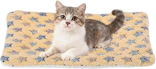 Dog Cat Bed Mat, Soft Coral Fleece Pet Cushion Pad with Cute Star Print, Warm Washable Pet Bed 13x10 Inches, (Coffee), Intended for Medium Small Dog Cat