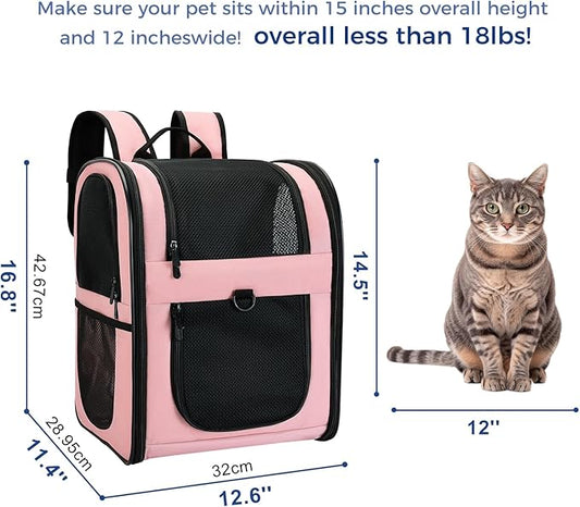 Apollo Walker Dog & Cat Carrier Backpack for 4-18lb Pets - Ventilated Safe Design with Padded Back Support, Breathable Mesh Pet Backpack for Hiking, Travel, Outdoor (Pink)