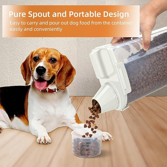 3-5Lbs Airtight Small Cat Dog Pet Food Storage Containers BPA Free, with Large Pour Spout/1 Measuring Cup/ 4 Safety Locks and Double-layer Silicone Strip (Off White 2Pack)