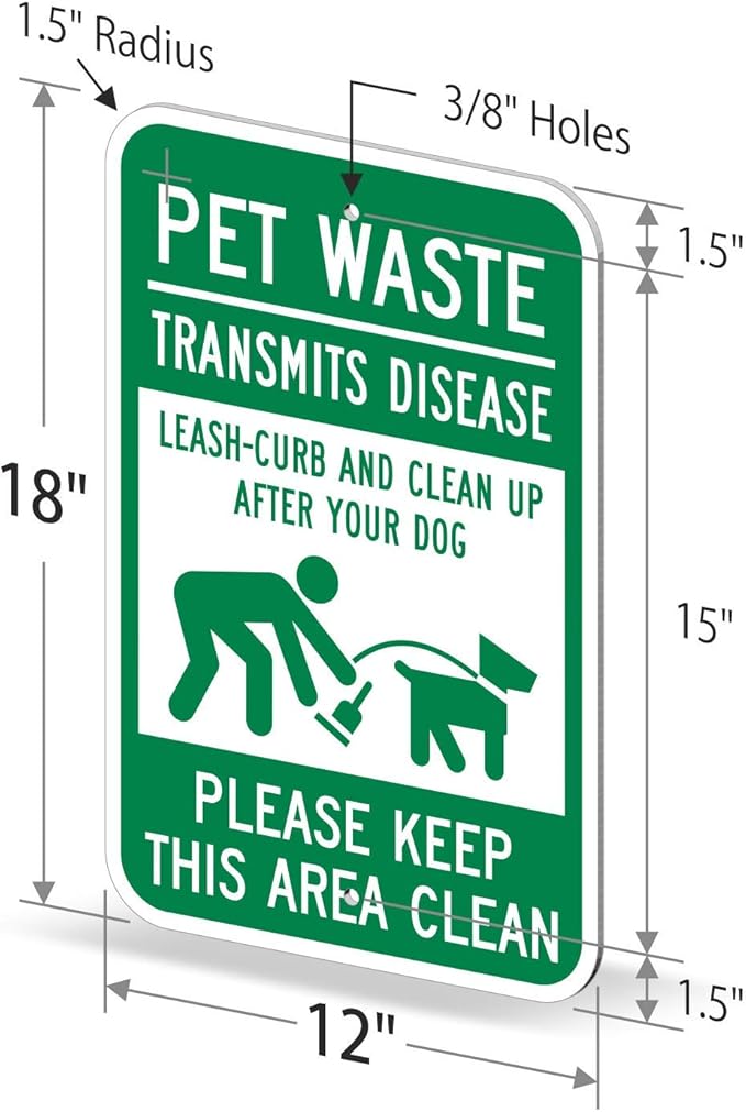 SmartSign "Pet Waste Transmits Disease - Clean Up After Your Dog" Sign | 12" x 18" 3M Engineer Grade Reflective Aluminum