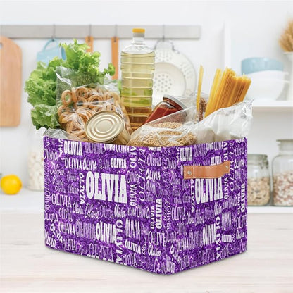 Personalized Storage Bins, Customized Name Storage Basket Rectangle Clothes Organizer for Organizing Kids and Pets Toys Shelf Closet, Bright Color Purple Sequins Pattern Print