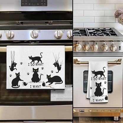 Rebellious Cat Kitchen Towels - Quick-Dry 'Unapologetic Independence' Decorative Kitchen Hand Towels Featuring Mischievous Feline Antics Art, Decorative Dish Towel for Cat Ladies & Unbothered Pet Moms