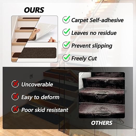 Non-Slip Stair Treads, 7.8" X 30" (15-Pack) Stair Treads Runner Indoor Outdoor, Brown Slip Resistant Stair Tread Mats Step Covers Pads for Elders, Kids and Pets (30" x 7.8", Brown)
