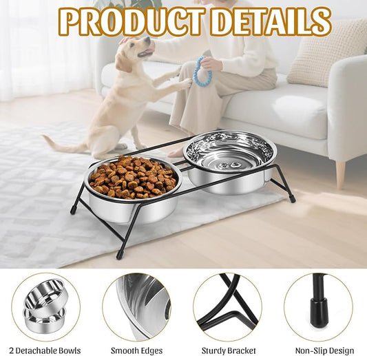 Raised Cat Bowls Cat Feeder Holders 2 Stainless Steel Elevated Pet Water Food Bowl for Cats Puppies Rabbits (2 Bowls)
