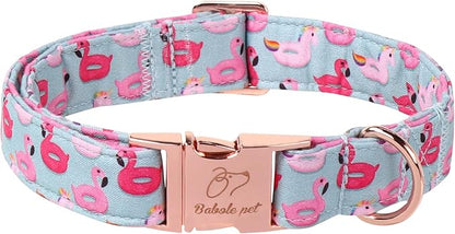 Adjustable Summer Dog Collar - Cute Pink Flamingo Dog Collars for Giant Large Dogs, Durable Boy Girl Dogs Heavy Duty Metal Buckle Collar XL