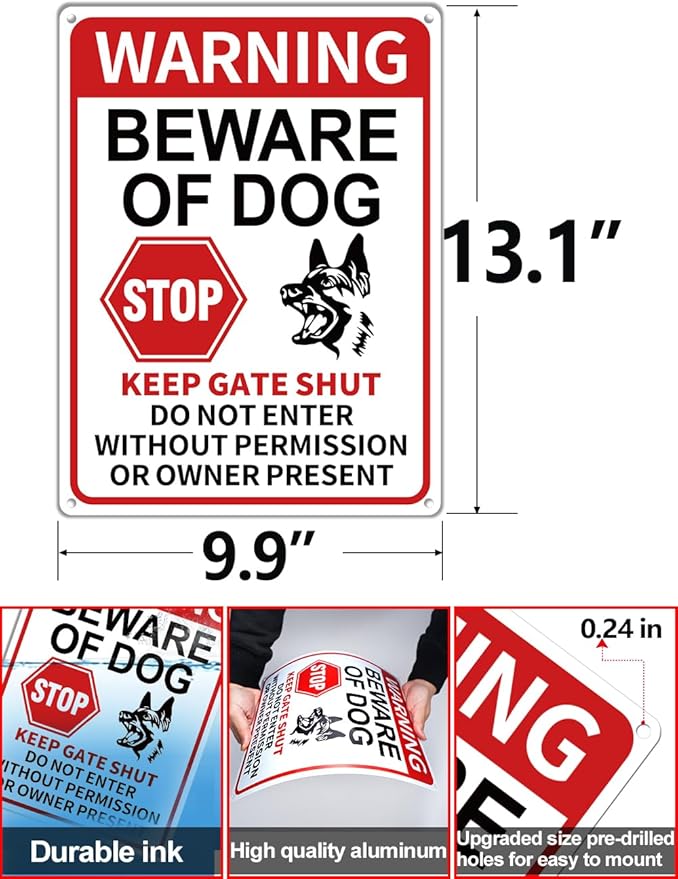 2 Pack Beware of Dog Signs, 13x9.9 inch Reflective Tin Sign Beware of Dog for Fence, Do Not Enter Sign Great for Garden and Yard Wall Decor